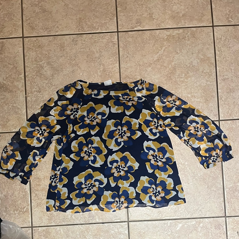CAbi Navy and Yellow Floral Top